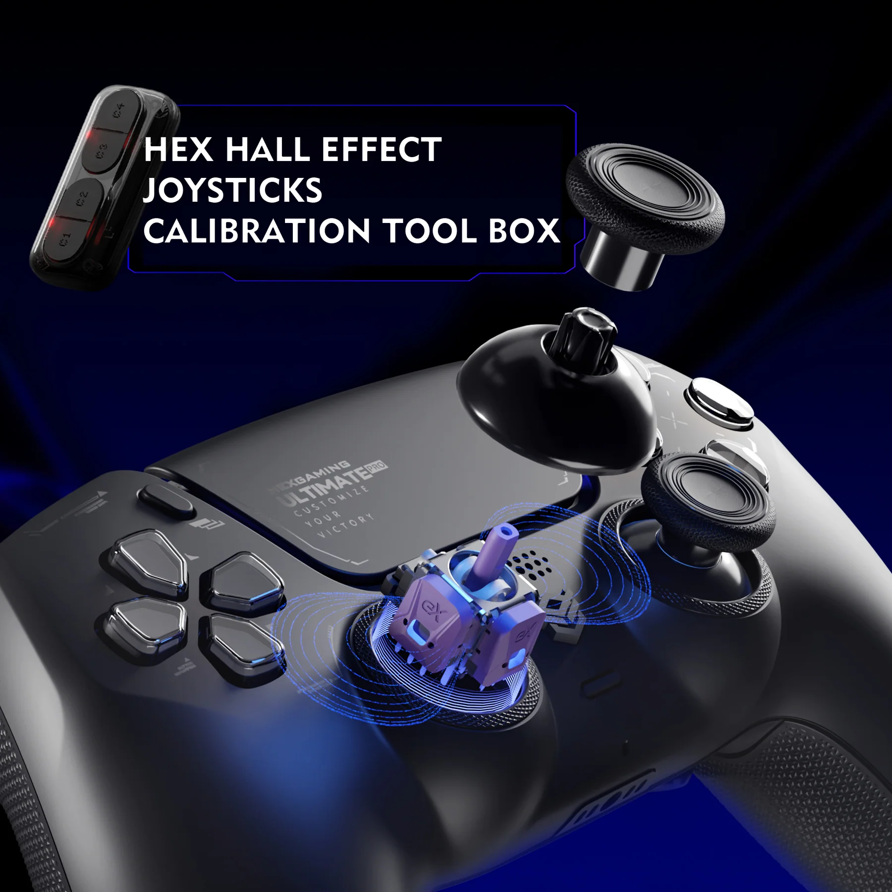 HEXGAMING ULTIMATE PRO Controller with Adjustable Triggers for PS5, PC, Mobile - Hall Effect Chaos Black - Image 4