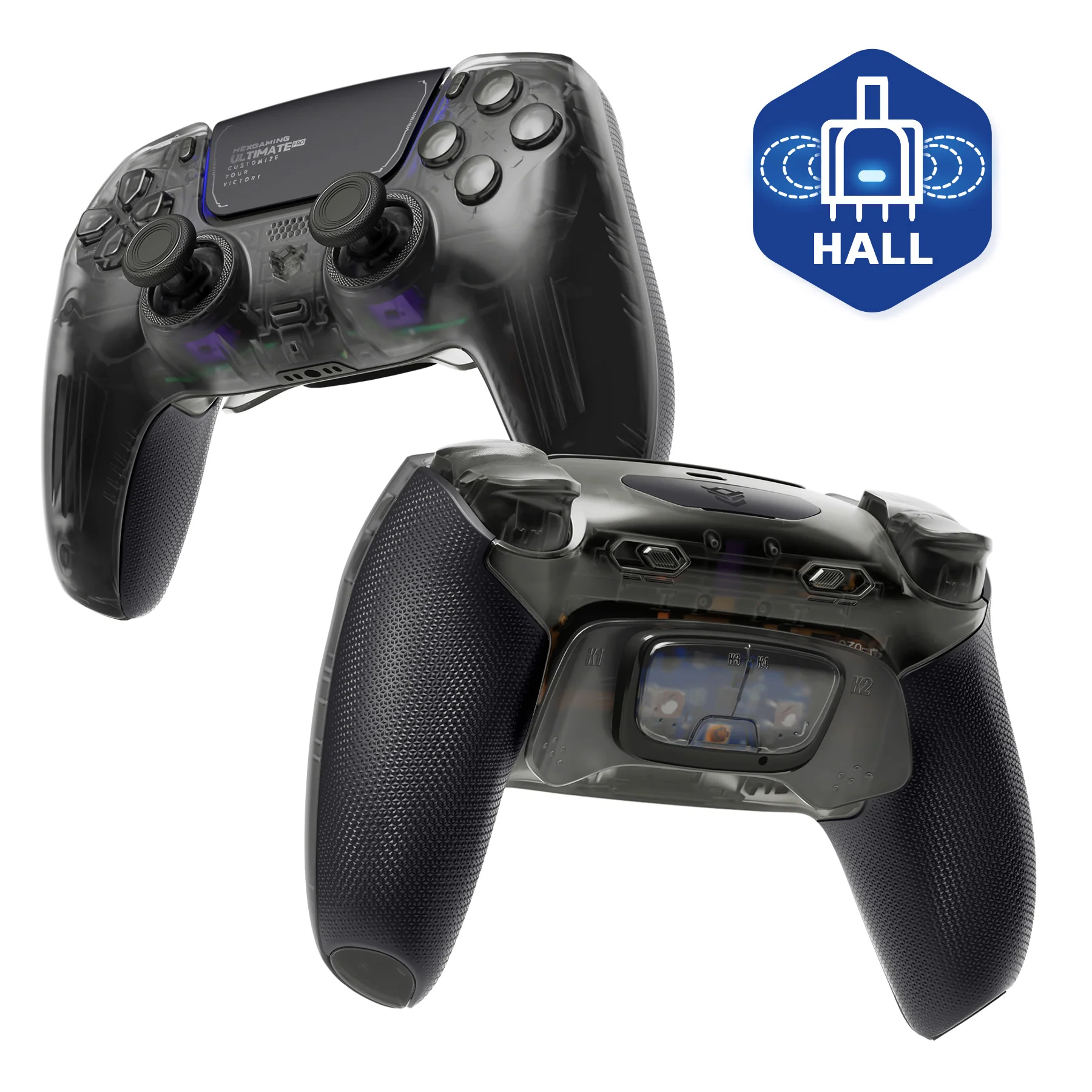 HEXGAMING ULTIMATE PRO Controller with Adjustable Triggers for PS5, PC, Mobile - Hall Effect Explorer Black