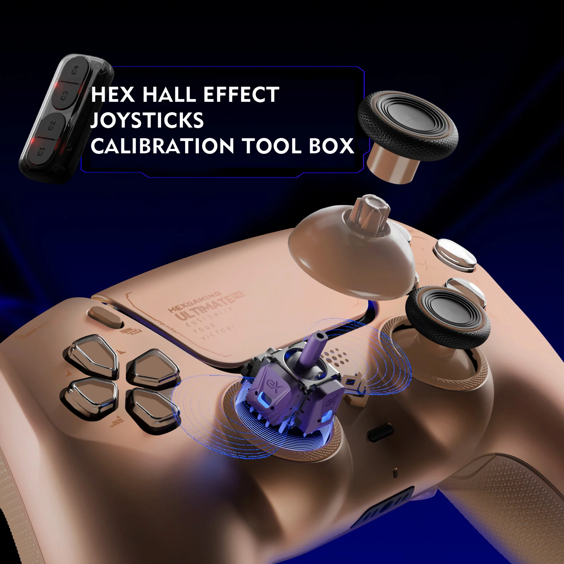 HEXGAMING ULTIMATE PRO Controller with Adjustable Triggers for PS5, PC, Mobile - Hall Effect Stardust Mocha - Image 4
